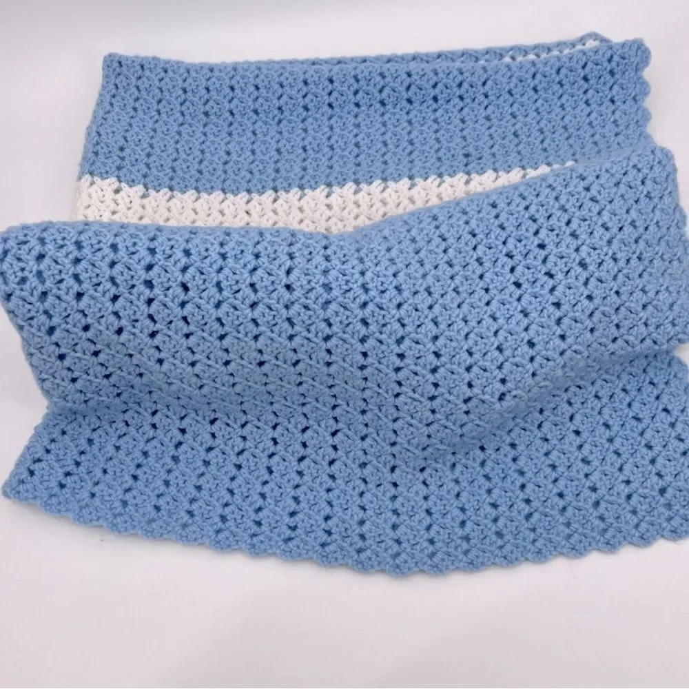 Hand Knit Crochet Throw Blanket 49.5